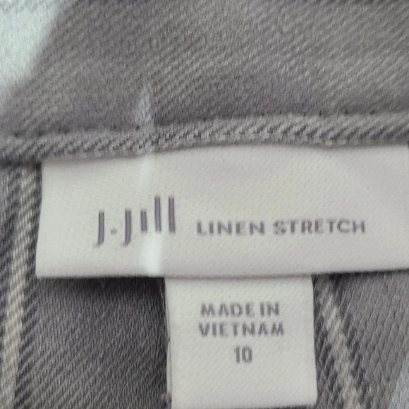 J. Jill Linen Stretch Pants Women's Size 10 Gray Striped Pinstripe Straight Leg - Picture 4 of 6